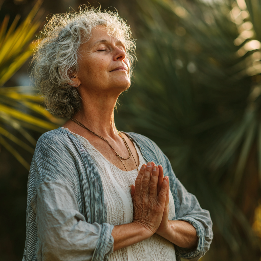 Senior European man performing gentle spinal yoga stretches with proper alignment